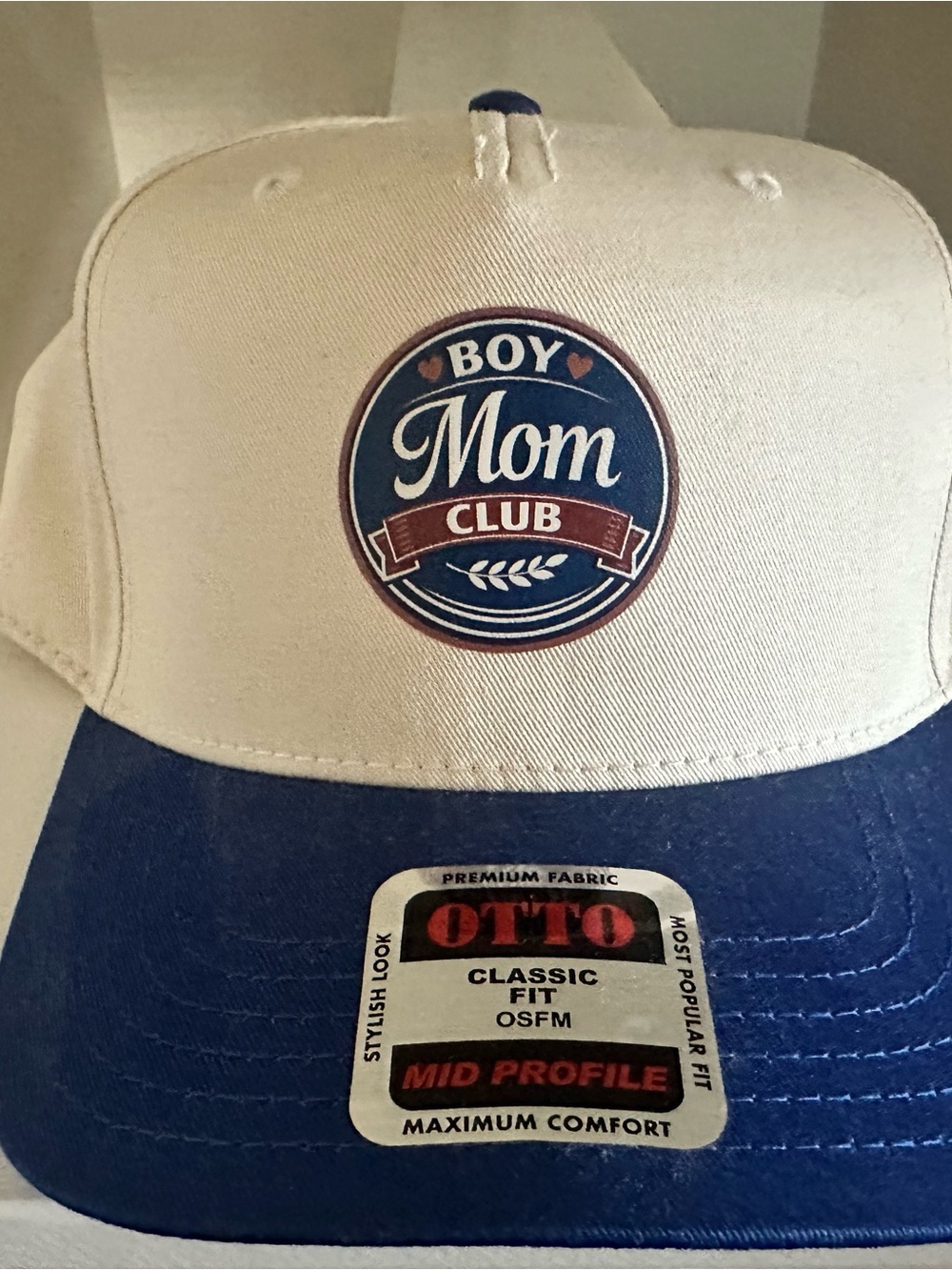 OTTO Boy Mom Club Two-Tone Cap - White and Navy